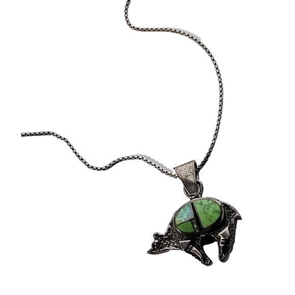 Vintage Native American Navajo Zuni Bear Fire Opal Inlaid Gaspeite Jet Inlay - Picture 1 of 5